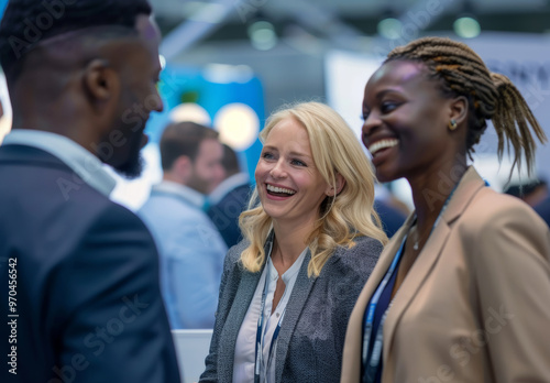 Smiles and happiness at work, exemplified by An African woman and other businesspeople, boost efficiency and foster good relationships with colleagues. photo