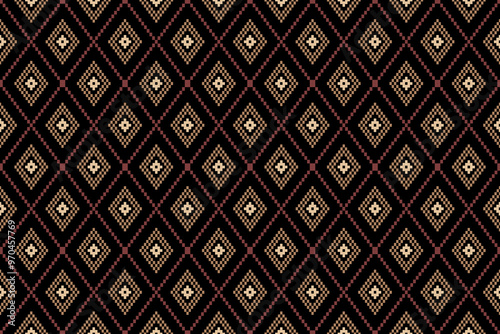 Vintage cross stitch traditional ethnic pattern.floral pixel art embroidery. Elegance background abstract Aztec beautiful seamless pattern for fabric,cloth,dress,carpet,curtain,sarong,batik.