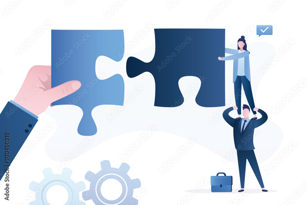 Business team connecting arrow jigsaw puzzle pieces together. Business teamwork and collaboration to implement innovative idea or startup. Teamwork and cooperation Business team connecting arrow jigsaw puzzle pieces together. Business teamwork and collaboration to implement innovative idea or startup. Teamwork and cooperation