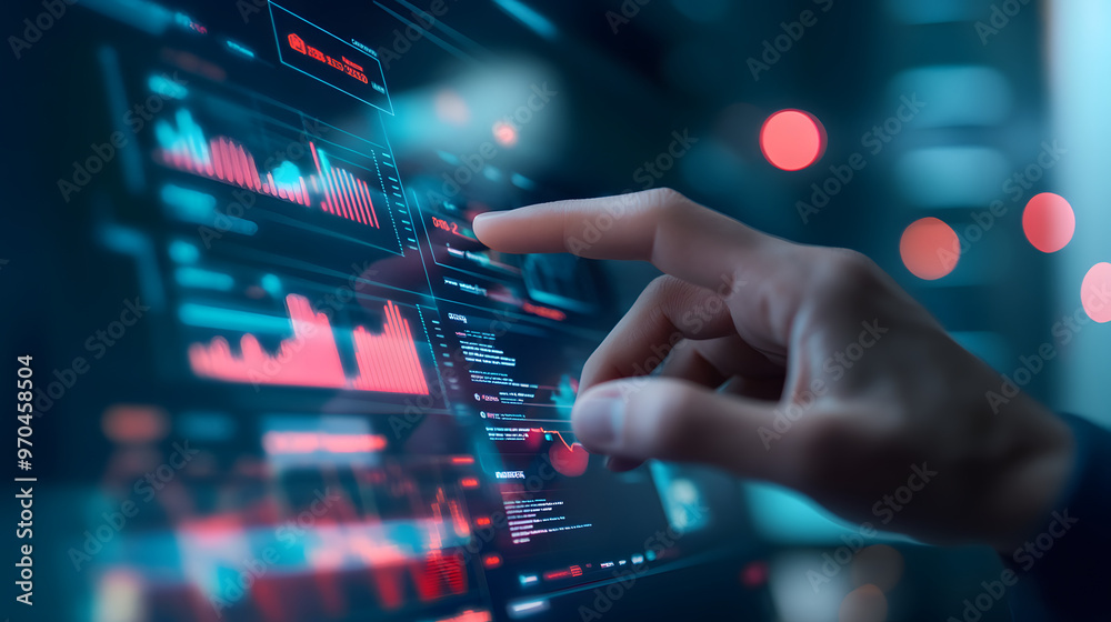 Fototapeta premium Hand Interacting with Data Analytics Screen