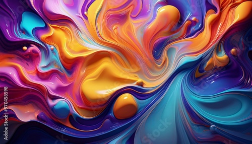 Abstract mix of liquid paints flowing slowly with vibrant colors, creating a smooth, gentle, harmonious effect."