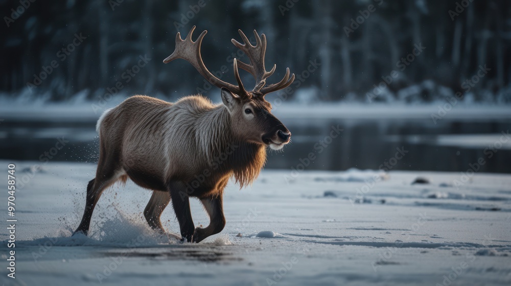 Majestic Elk Running on Frozen Lake Majestic Elk Running on Frozen Lake