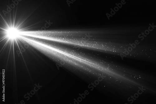 Sun rays and lens flare effects over a black background.
