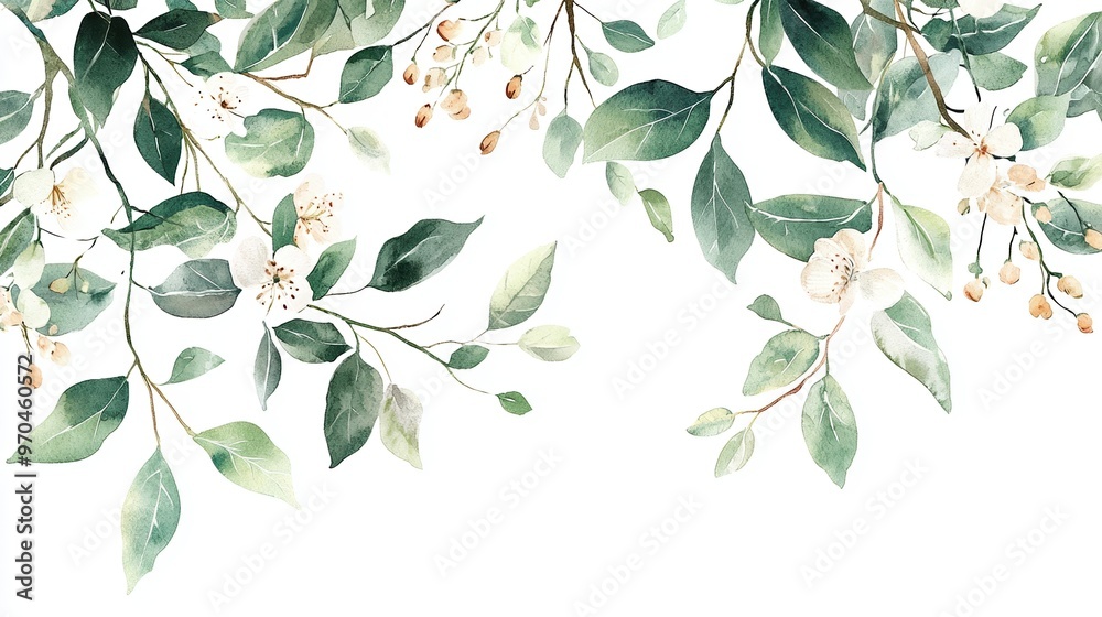 A beautiful illustration of green leaves and delicate flowers, perfect for nature-themed designs and artistic projects. A beautiful illustration of green leaves and delicate flowers, perfect for nature-themed designs and artistic projects.