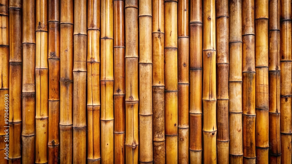 Naklejka premium Rustic bamboo wall texture in warm tones, perfect for adding natural charm to any space