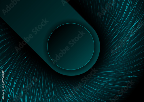 Blue minimal glowing lines and circle abstract geometric tech background. Vector digital art design