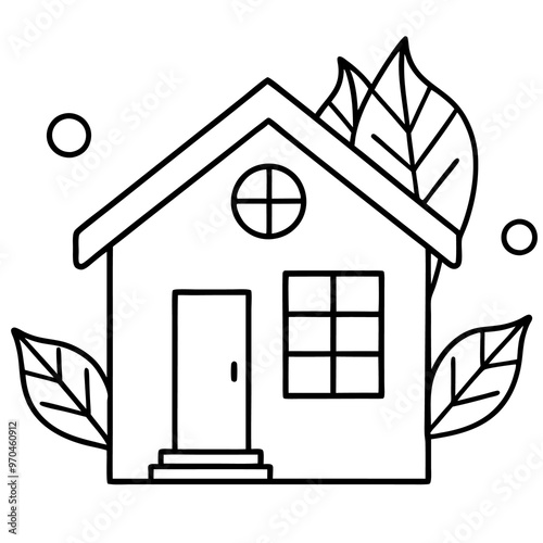 eco house outline coloring book page line art drawing