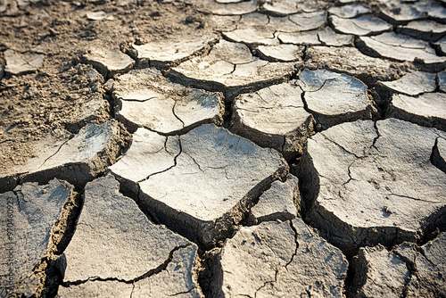 Parched, cracked earth in a drought-stricken area photo