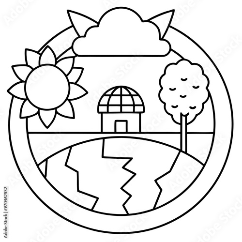 ecological concept outline coloring book page line art drawing