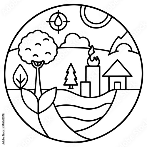 ecological concept outline coloring book page line art drawing