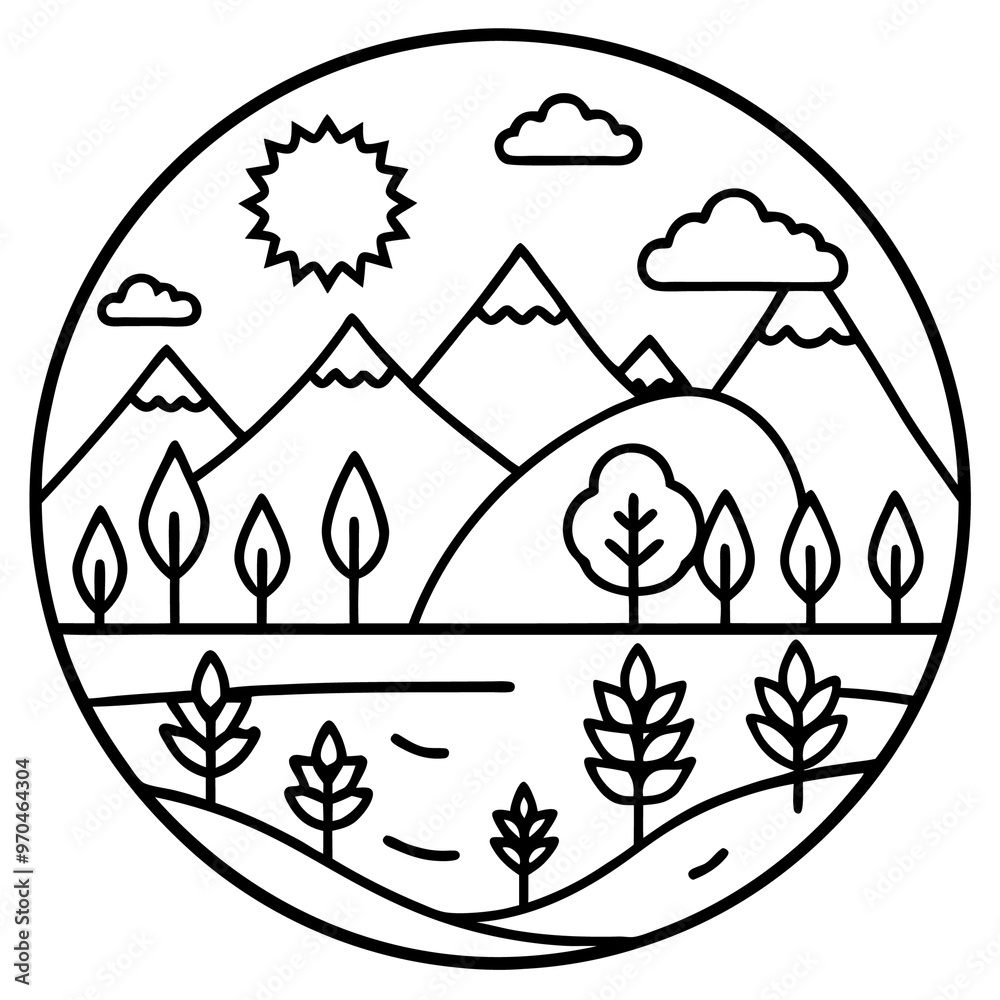 Fototapeta premium ecological nature outline coloring book page line art drawing