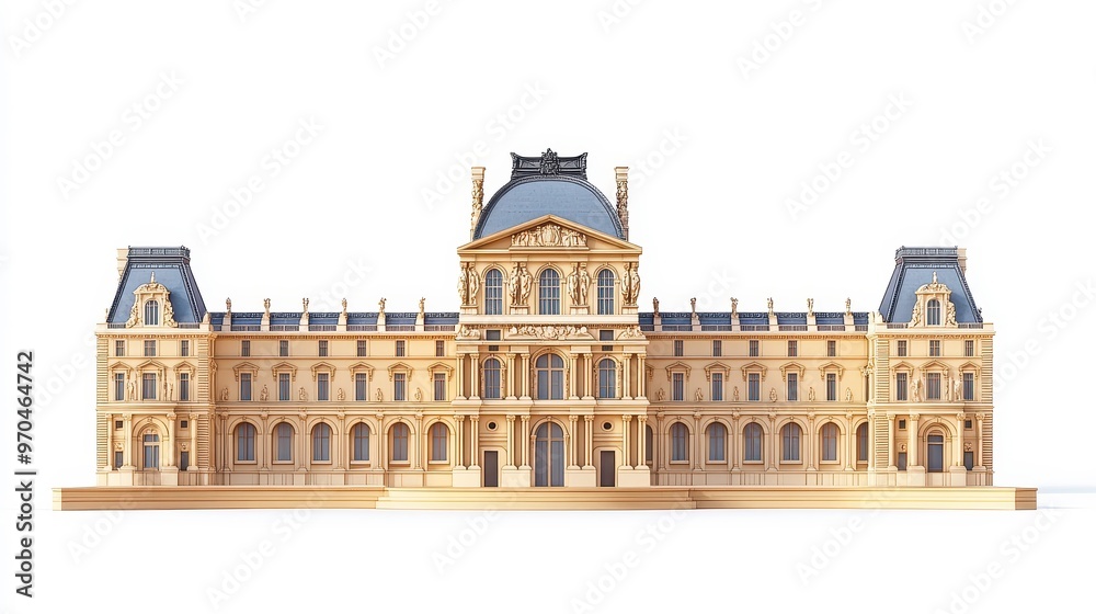 Fototapeta premium Louvre Museum (France) clipart, element, 3D illustration, realistic, isolated on white background