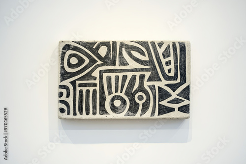 Decorative wall art with abstract patterns on a white surface photo