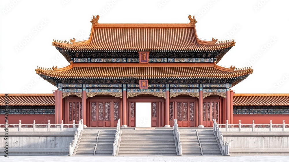 Forbidden City (China) clipart, element, 3D illustration, realistic, isolated on white background Forbidden City (China) clipart, element, 3D illustration, realistic, isolated on white background