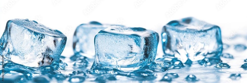 Chilled Ice Cubes on Clear White Surface. Refreshing Concept for Cocktails and Drinks Chilled Ice Cubes on Clear White Surface. Refreshing Concept for Cocktails and Drinks