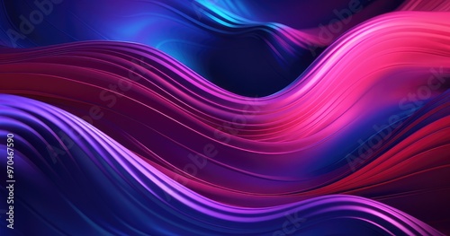 A vibrant abstract design featuring flowing waves in shades of blue, purple, and pink, creating a dynamic visual effect.