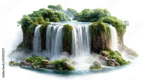 Iguazu Falls (Argentina/Brazil) clipart, element, 3D illustration, realistic, isolated on white background