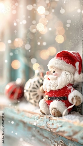 Santa Claus spreading holiday cheer in a whimsical 3D-rendered display at North Pole Workshop during Christmas Eve