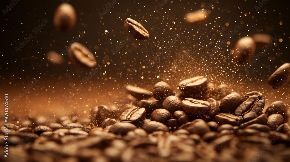 Roasted Coffee Beans with Golden Sparkles Roasted Coffee Beans with Golden Sparkles