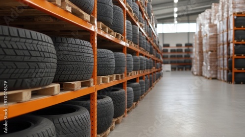 Rows of Tires in Warehouse Storage
