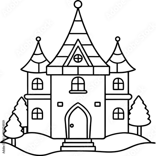 fairytale house outline coloring book page line art drawing