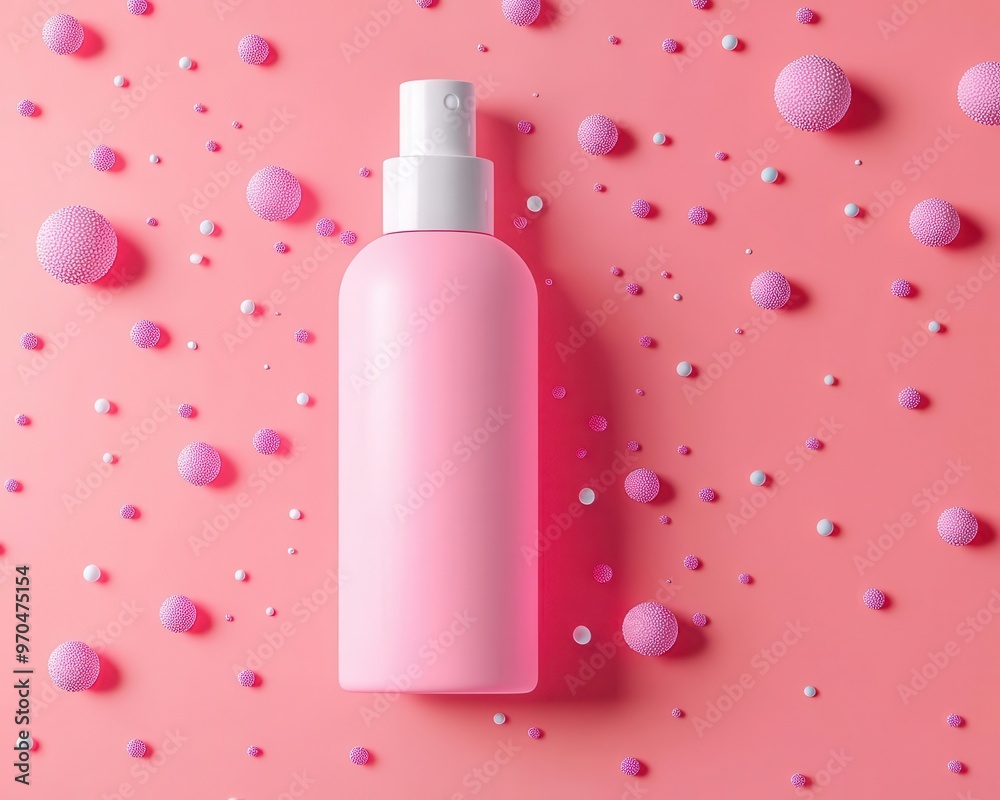Close-up of glowing skincare bottle, surrounded by soft holographic particles, pastel pink glow, futuristic concept, minimalist and sleek design Close-up of glowing skincare bottle, surrounded by soft holographic particles, pastel pink glow, futuristic concept, minimalist and sleek design