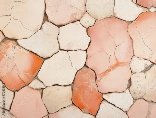 A close-up view of a beautiful mosaic of pink stones arranged in a stunning pattern, perfect for backgrounds and textures.