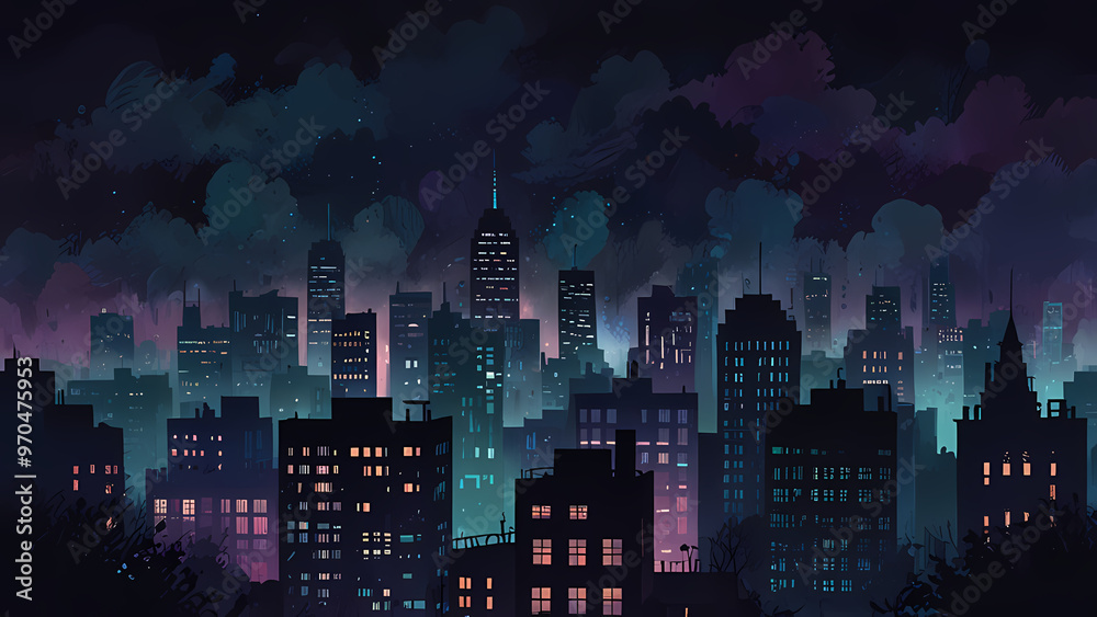 Fototapeta premium Foggy Night Cityscape