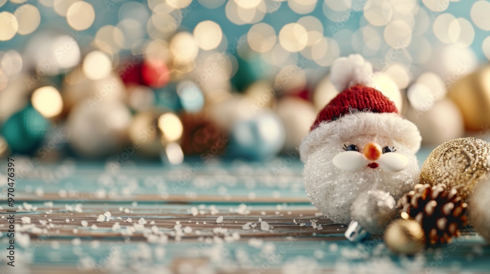 Obraz premium Festive 3D Rendering of Santa Claus Figurines Gathering in a Whimsical Winter Wonderland Scene