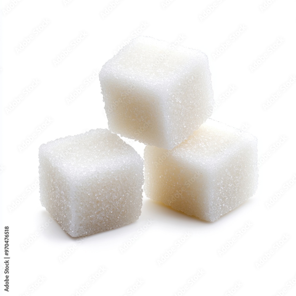 Stack of Three White Sugar Cubes on Clean White Background Stack of Three White Sugar Cubes on Clean White Background
