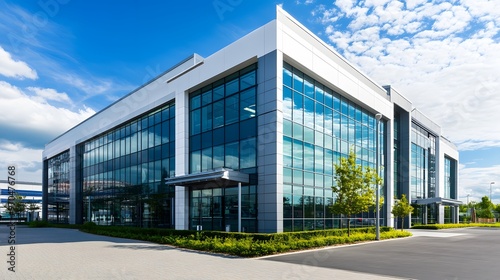 Wallpaper Mural Modern Office Building with Glass Facade and Blue Sky Torontodigital.ca