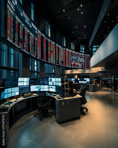 Modern Trading Room with Stock Market Data and Technology