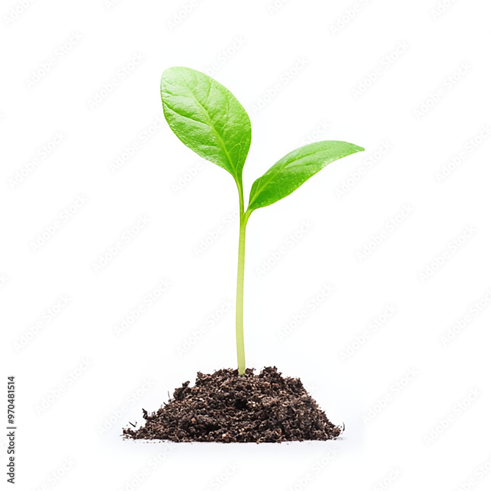 Young plant growing from soil, isolated on white background. Young plant growing from soil, isolated on white background.