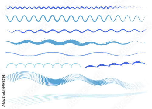 和風のシンプルな飾り罫線・ラインのイラストセット（波線、波模様）
