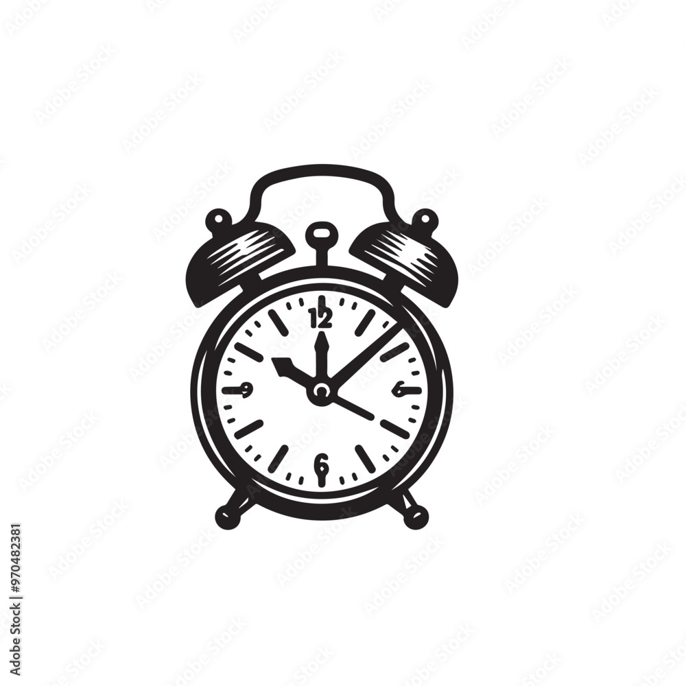 Alarm clock vector design. Alarm clock silhouette. Alarm clock illustration black and white. Alarm clock vector design. Alarm clock silhouette. Alarm clock illustration black and white.