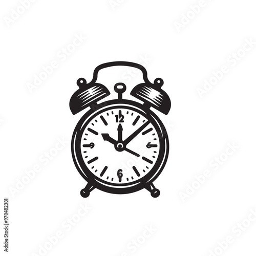 Alarm clock vector design. Alarm clock silhouette. Alarm clock illustration black and white.