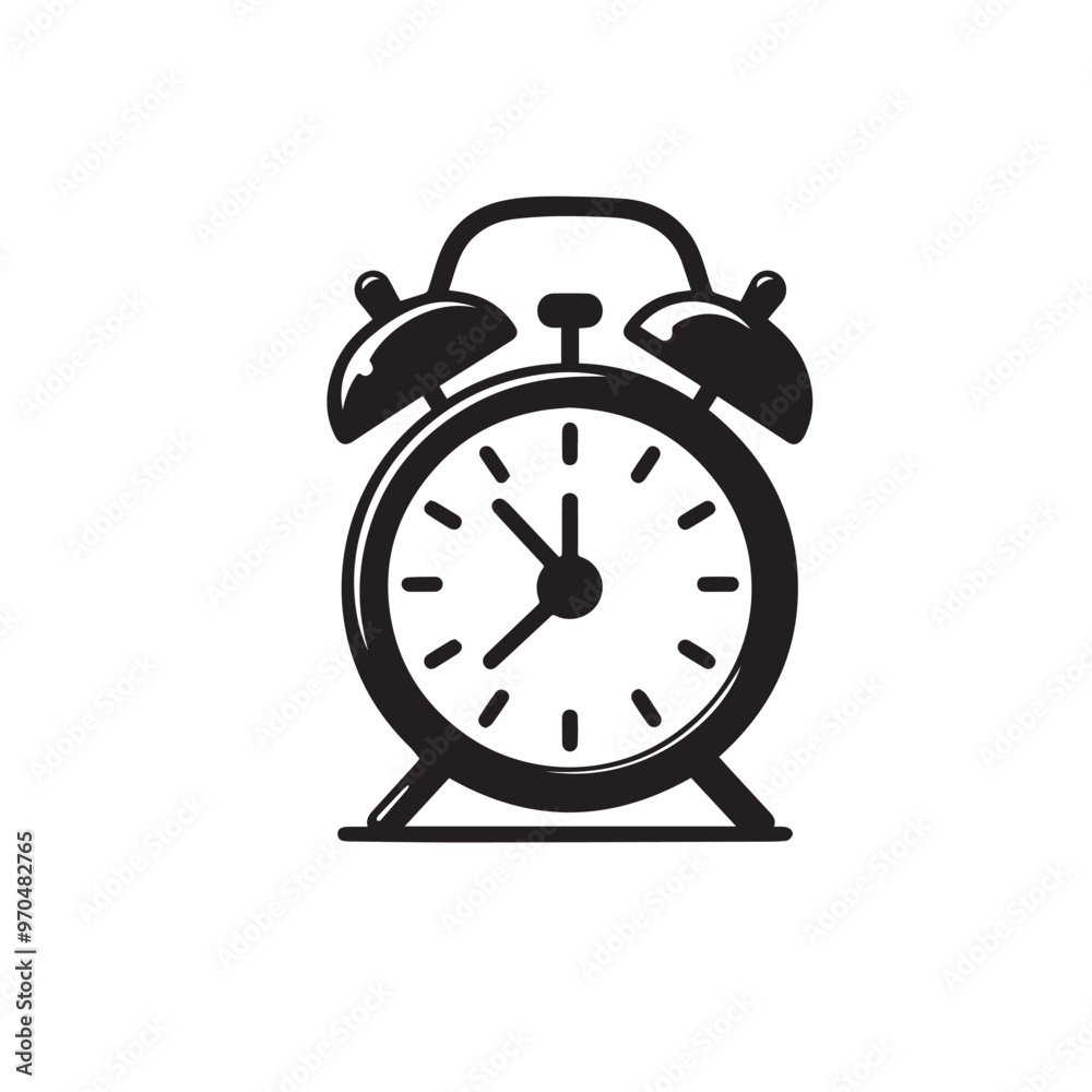 Alarm clock vector design. Alarm clock silhouette. Alarm clock illustration black and white. Alarm clock vector design. Alarm clock silhouette. Alarm clock illustration black and white.