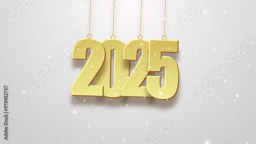 Happy New Year 2025 with snow on white background. New Year 2025