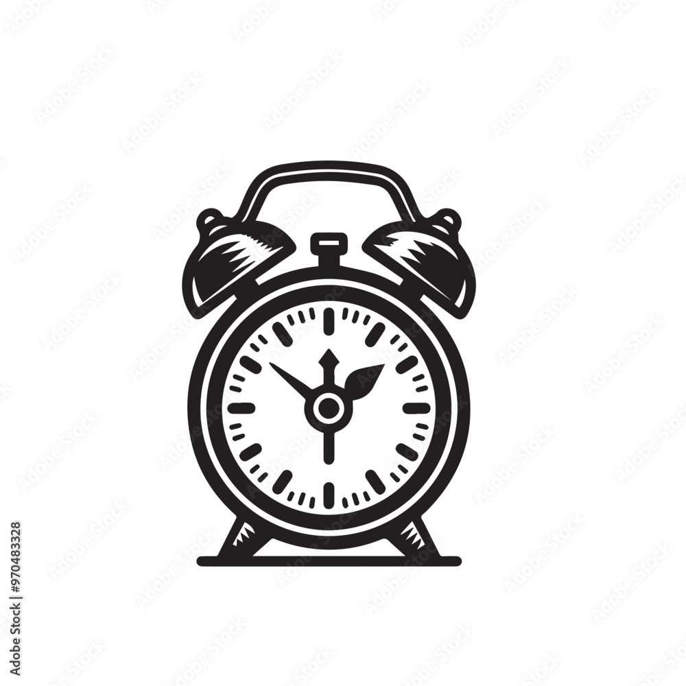 Alarm clock vector design. Alarm clock silhouette. Alarm clock illustration black and white. Alarm clock vector design. Alarm clock silhouette. Alarm clock illustration black and white.