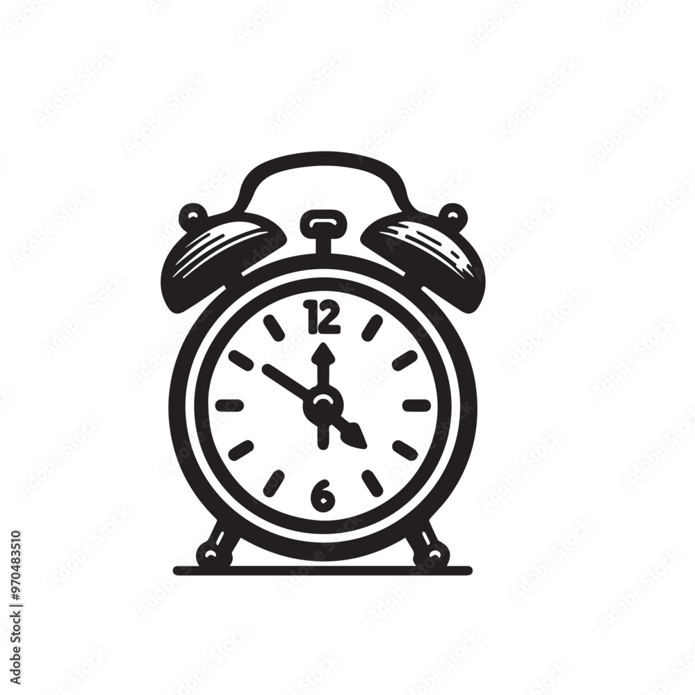Alarm clock vector design. Alarm clock silhouette. Alarm clock illustration black and white. Alarm clock vector design. Alarm clock silhouette. Alarm clock illustration black and white.