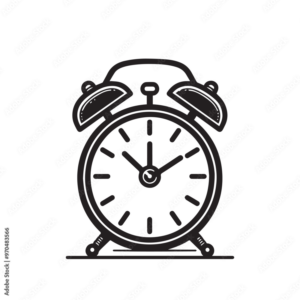 Alarm clock vector design. Alarm clock silhouette. Alarm clock illustration black and white. Alarm clock vector design. Alarm clock silhouette. Alarm clock illustration black and white.
