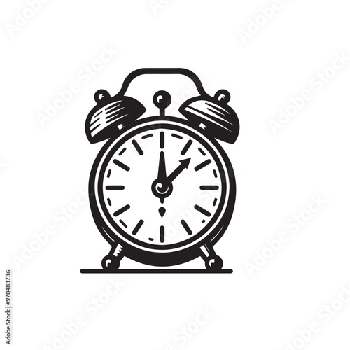 Alarm clock vector design. Alarm clock silhouette. Alarm clock illustration black and white.