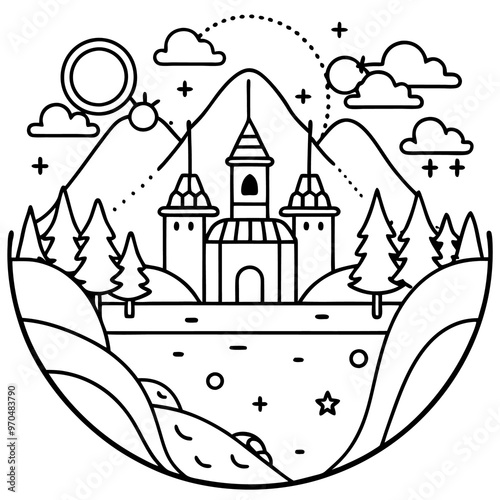 fantasy world outline coloring book page line art drawing