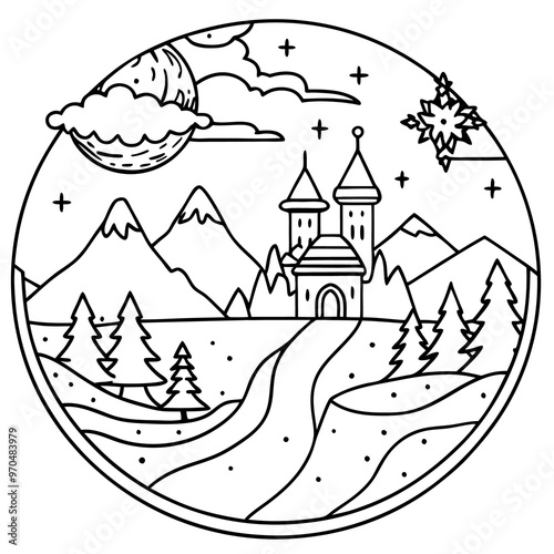 fantasy world outline coloring book page line art drawing