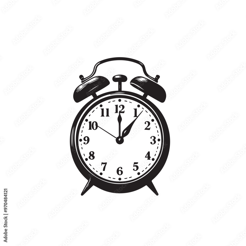 Alarm clock vector design. Alarm clock silhouette. Alarm clock illustration black and white. Alarm clock vector design. Alarm clock silhouette. Alarm clock illustration black and white.