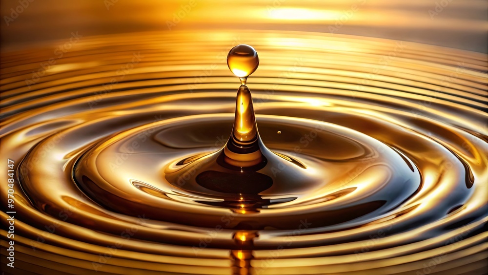 Close-up of a single dripping drop of oil, showcasing its viscosity and texture Close-up of a single dripping drop of oil, showcasing its viscosity and texture