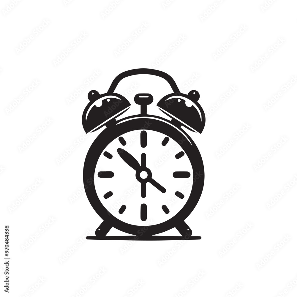 Alarm clock vector design. Alarm clock silhouette. Alarm clock illustration black and white. Alarm clock vector design. Alarm clock silhouette. Alarm clock illustration black and white.