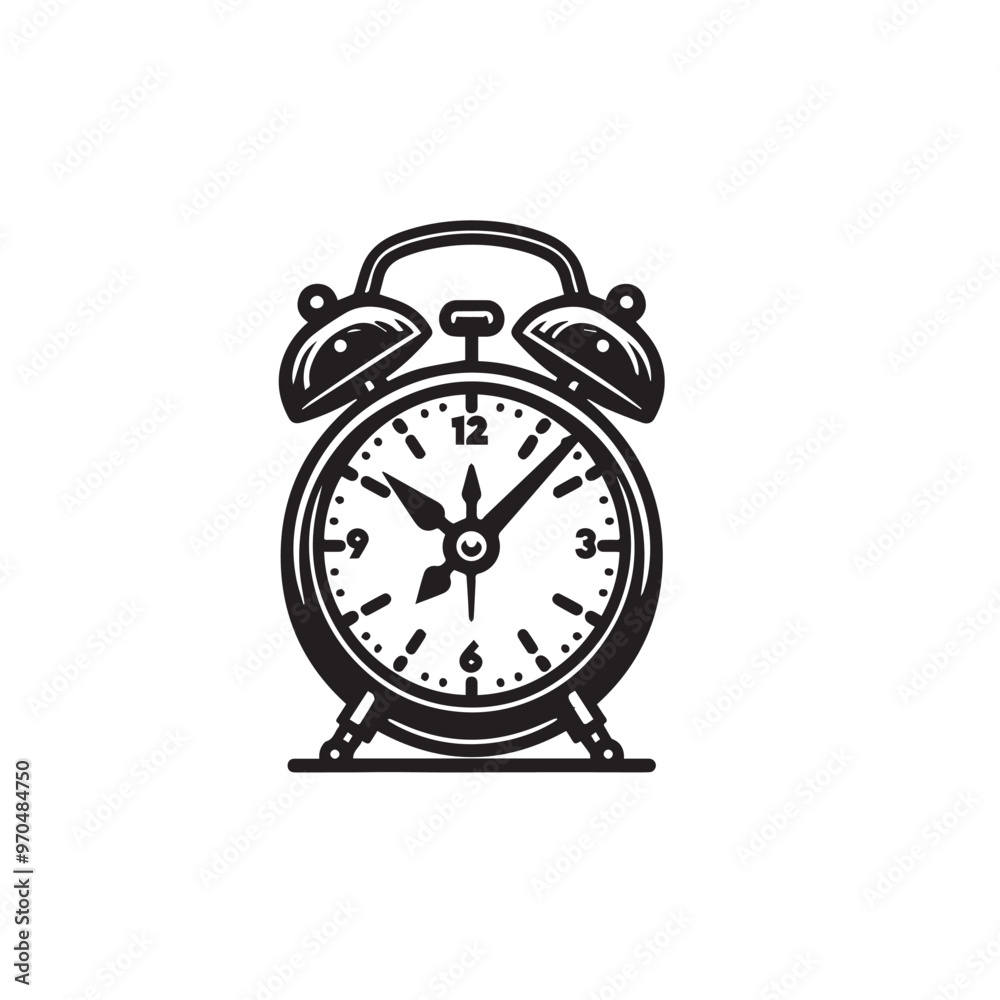 Alarm clock vector design. Alarm clock silhouette. Alarm clock illustration black and white.