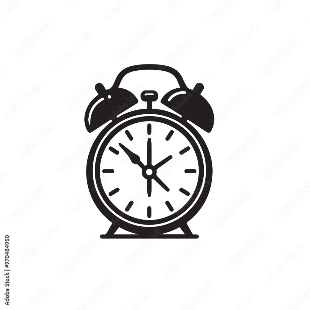 Alarm clock vector design. Alarm clock silhouette. Alarm clock illustration black and white. Alarm clock vector design. Alarm clock silhouette. Alarm clock illustration black and white.