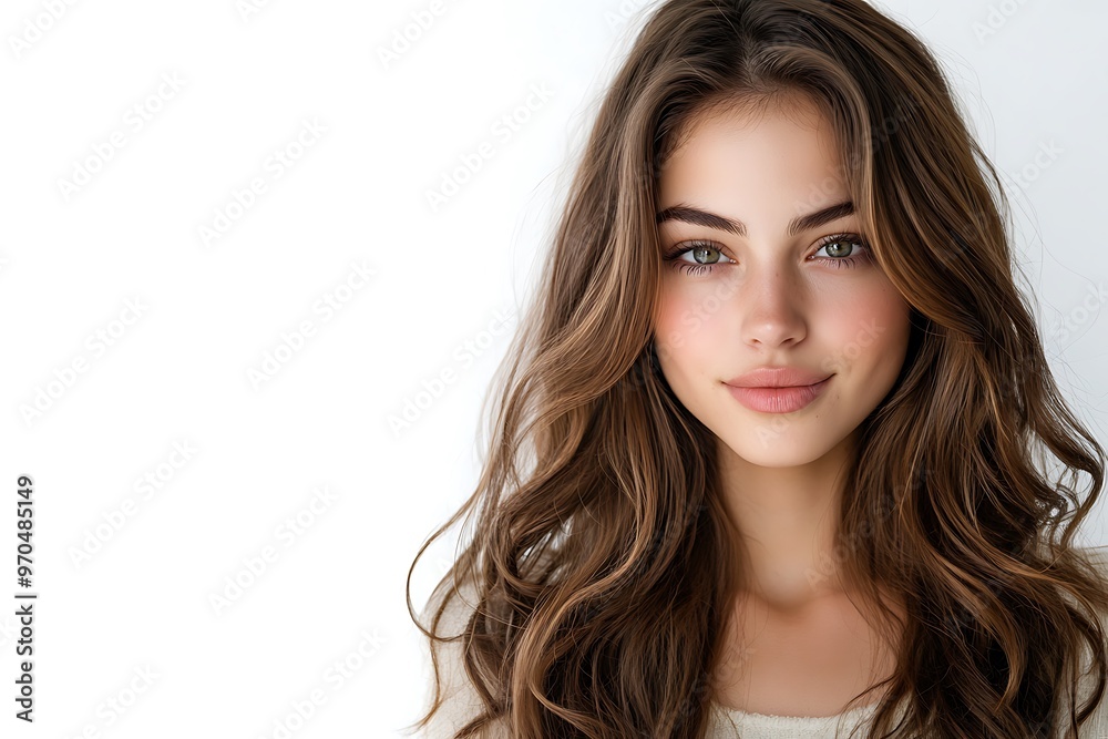 Portrait of a beautiful brunette woman with luxurious long hair isolated on white background
Portrait of a beautiful brunette woman with luxurious long hair isolated on white background